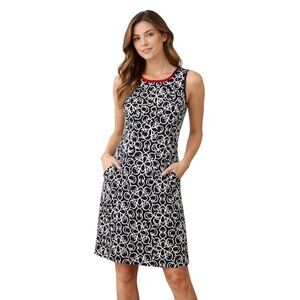 London Times Black White Scroll Pattern Knee-Length Dress Pockets size 10